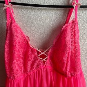 Victoria secret large pink hot pink blush pink teddie lingerie lace mesh
